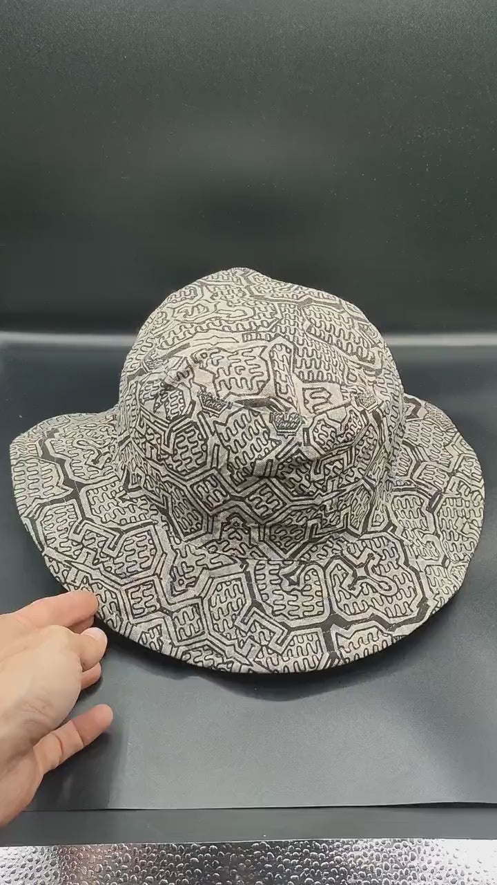 Gray Ayahuasca Hat Shipibo Conibo Patterns with secret inside pocket light and comfortable sunshine protection DMT psychedelic gear Cap