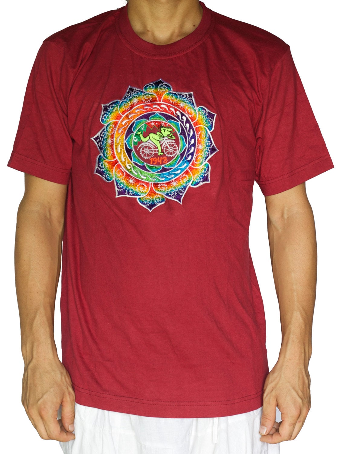 LSD caleidoscope T-Shirt - Hofmann Bicycle Day mandala blacklight psychedelic embroidery no print goa t-shirt