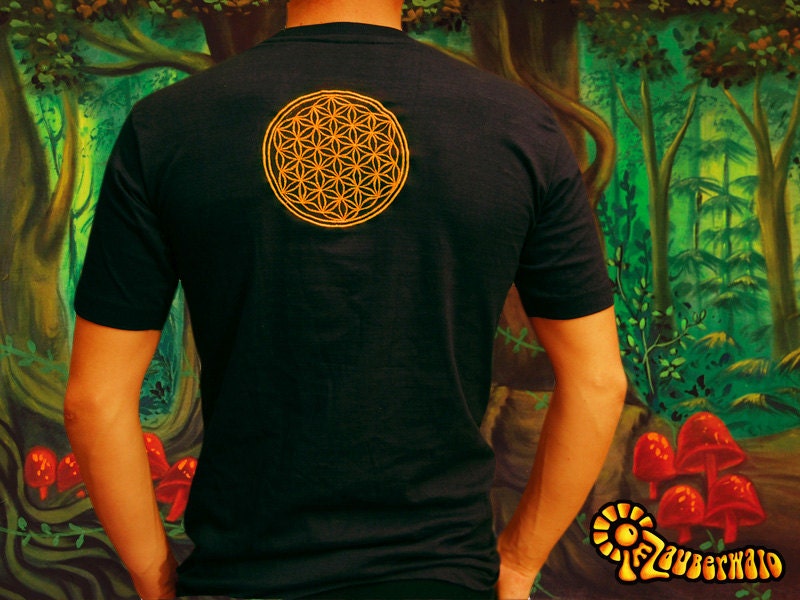 Huichol Sun Mask T-Shirt tribal shaman design blacklight handmade